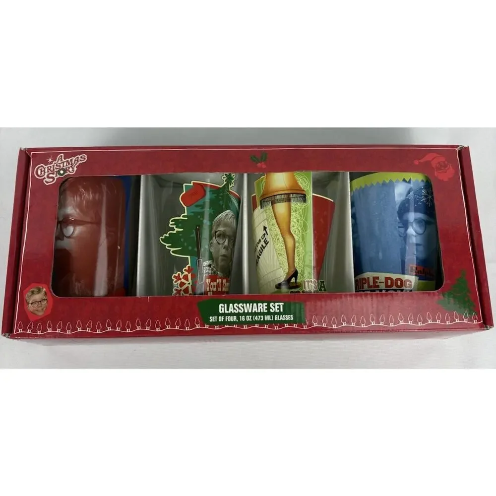 A Christmas Story 4pc 16oz Glass Cup Set